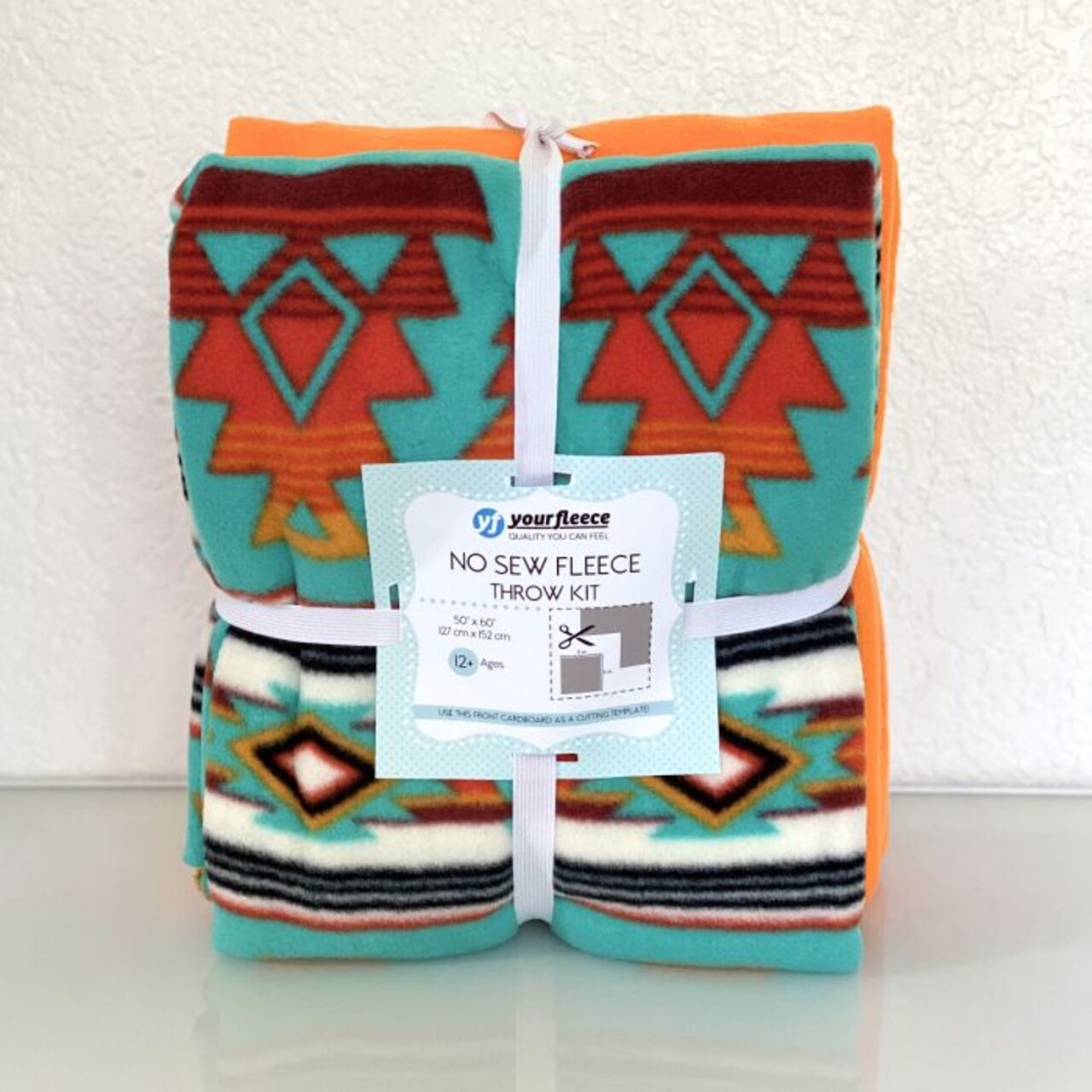 Desert Heirloom Turquoise Anti-Pill No Sew Throw Fleece Fabric Kit (50x60)